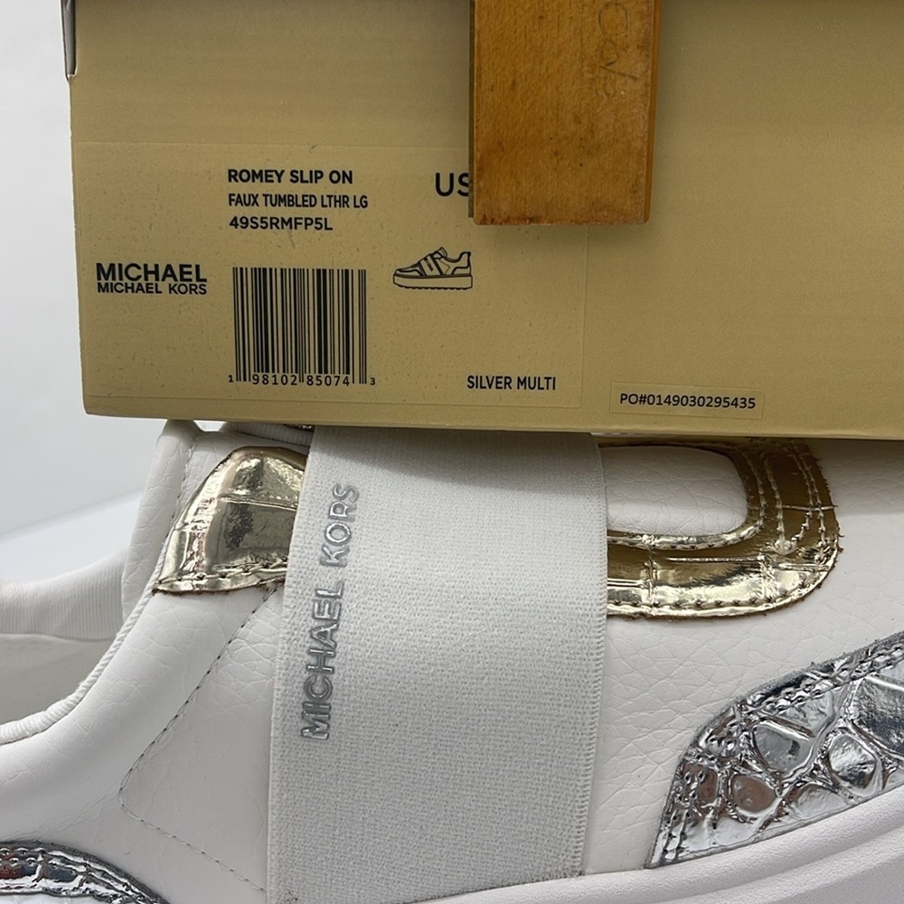 MICHAEL KORS Romey Mixed Media Slip-On Faux Tambled Platform Sneaker
Silver
New - Picture 16 of 16